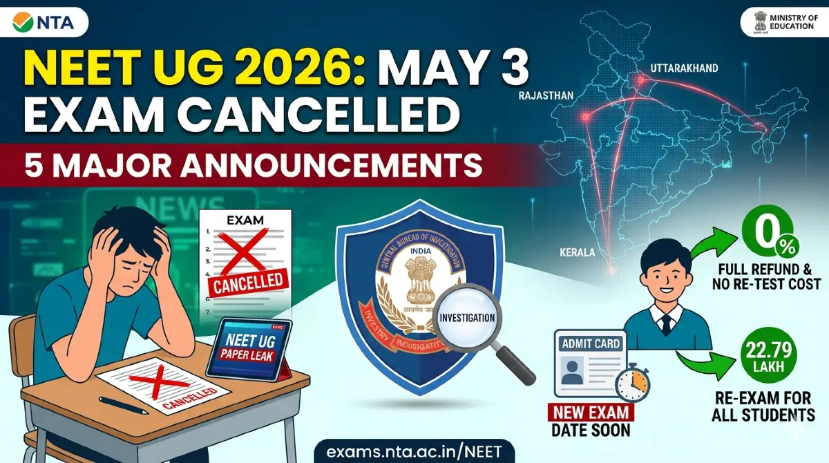 NEET UG 2026 Cancelled: NTA Scraps May 3 Exam Due to Paper Leak; Check Re-exam Date, Refund Policy