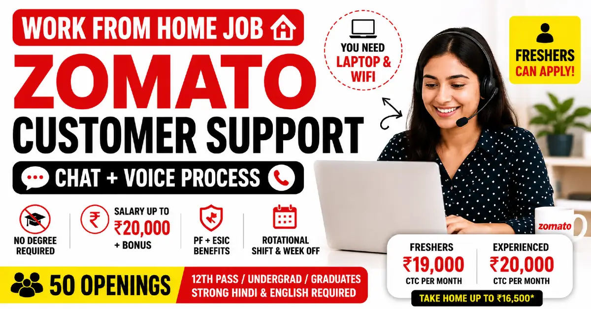 Zomato Work From Home Job — Customer Support Executive (Chat + Voice)